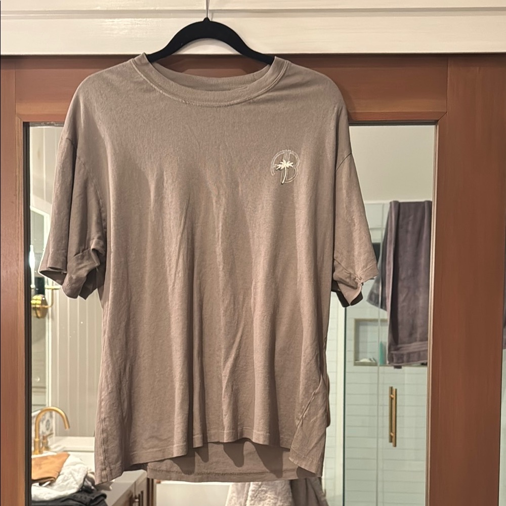 Anine Bing Taupe Short Sleeve Tee with Palm Logo
